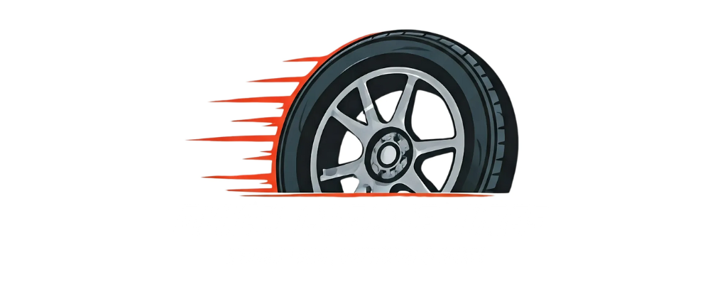 Quick Change Tires logo featuring a stylized wheel in motion, emphasizing mobile automotive services for tire replacement and repair.